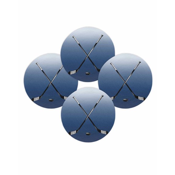 Round Placemats Set of 4 Hockey Player Place Mats Washable Woven Placemat Sports Ground Gradient Blue Circle Braided Table Mat for Kitchen Dining Table Party Home Decor 15 Inch