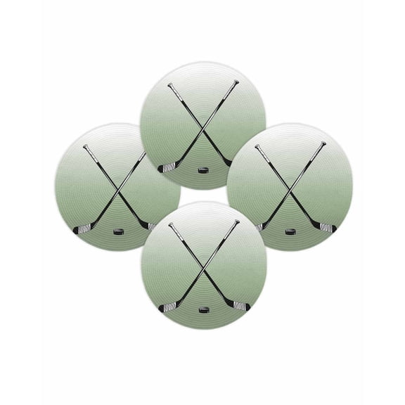 Round Placemats Set of 4 Hockey Player Place Mats Washable Woven Placemat Sports Ground Gradient Sage Green Circle Braided Table Mat for Kitchen Dining Table Party Home Decor 15 Inch