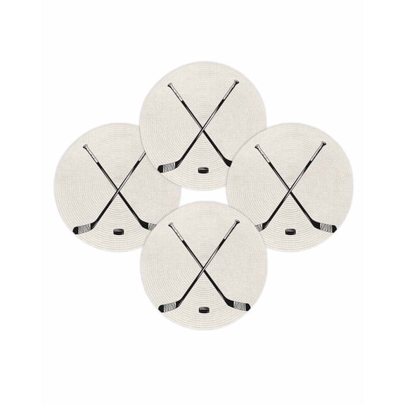 Round Placemats Set of 4 Hockey Player Place Mats Washable Woven Placemat Sports Ground Linen Circle Braided Table Mat for Kitchen Dining Table Party Home Decor 15 Inch