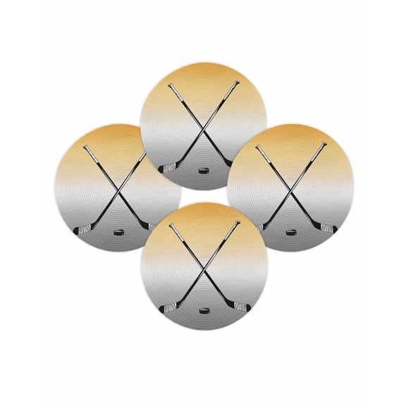 Round Placemats Set of 4 Hockey Player Place Mats Washable Woven Placemat Sports Ground Ombre Grey Yellow Circle Braided Table Mat for Kitchen Dining Table Party Home Decor 15 Inch
