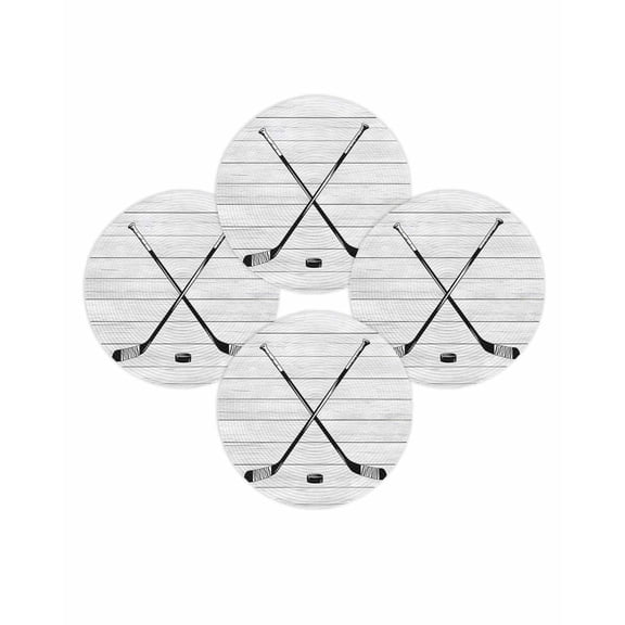 Round Placemats Set of 4 Hockey Player Place Mats Washable Woven Placemat Sports Ground Wood Grain Circle Braided Table Mat for Kitchen Dining Table Party Home Decor 15 Inch
