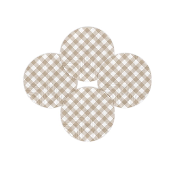 Round Placemats Set of 4 Khaki White Check Plaid Place Mats Washable Woven Placemat Pastoral Style Circle Braided Table Mat for Kitchen Dining Table Party Home Decor 15 Inch