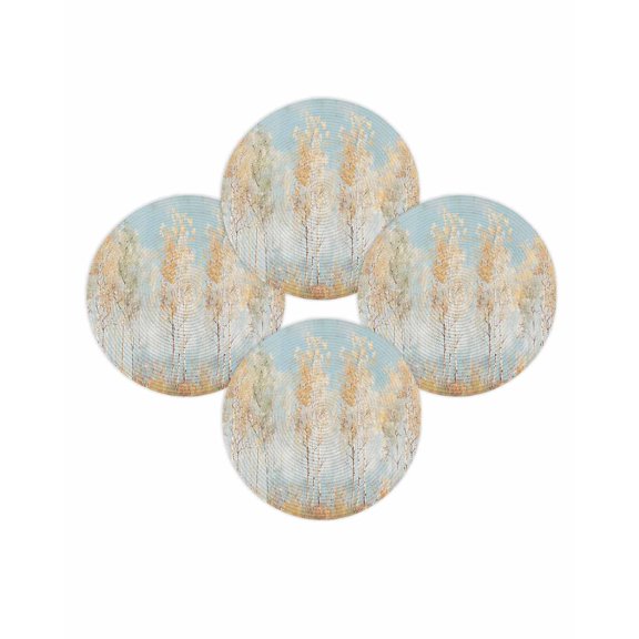 Round Placemats Set of 4 Light Brown Tree Plant Place Mats Washable Woven Placemat Forest Oil Painting Circle Braided Table Mat for Kitchen Dining Table Party Home Decor 15 Inch