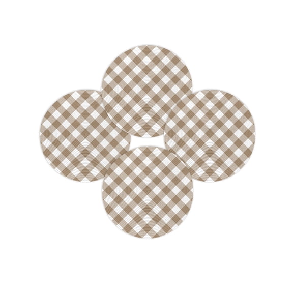 Round Placemats Set of 4 Light Brown White Check Plaid Place Mats Washable Woven Placemat Pastoral Style Circle Braided Table Mat for Kitchen Dining Table Party Home Decor 15 Inch