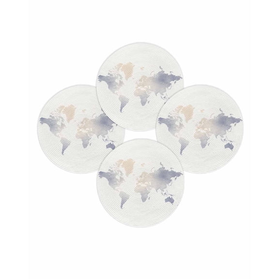 Round Placemats Set of 4 Maps Of The World Place Mats Washable Woven Placemat Earth Tourism Circle Braided Table Mat for Kitchen Dining Table Party Home Decor 15 Inch