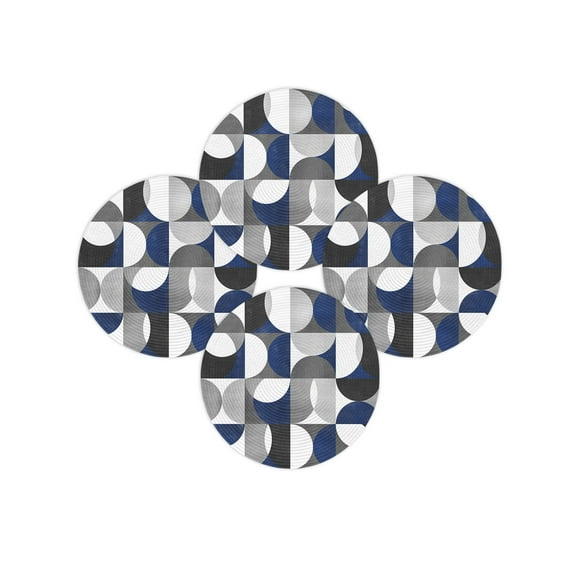 Round Placemats Set of 4 Modern Blue Gray Geometric Place Mats Washable Woven Placemat Abstract Mid Century Circle Braided Table Mat for Kitchen Dining Table Party Home Decor 15 Inch