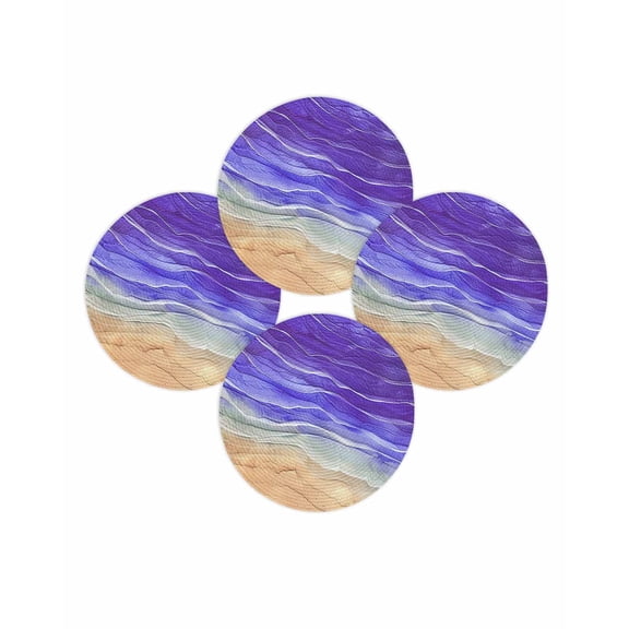 Round Placemats Set of 4 Ocean Wave Place Mats Washable Woven Placemat Ombre Purple Beach Circle Braided Table Mat for Kitchen Dining Table Party Home Decor 15 Inch