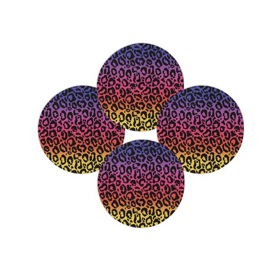 Round Placemats Set of 4 Ombre Leopard Place Mats Washable Woven Placemat Pink Yellow Red Purple Gradual Color Circle Braided Table Mat for Kitchen Dining Table Party Home Decor 15 Inch