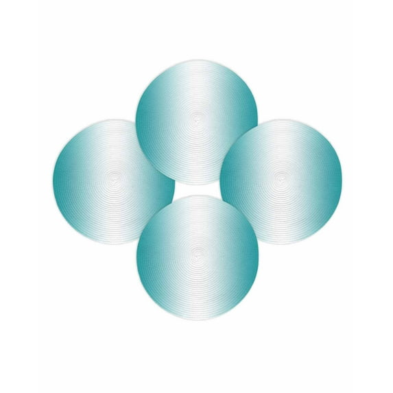 Round Placemats Set of 4 Ombre White Teal Place Mats Washable Woven Placemat Gradient Color Turquoise Circle Braided Table Mat for Kitchen Dining Table Party Home Decor 15 Inch