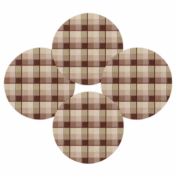 Round Placemats Set of 4 Orange Buffalo Plaid Place Mats Washable Woven Placemat Brown Geometric Check Circle Braided Table Mat for Kitchen Dining Table Party Home Decor 15 Inch