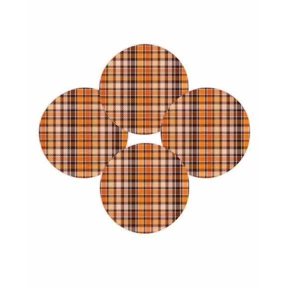 Round Placemats Set of 4 Orange Buffalo Plaid Place Mats Washable Woven Placemat Classic Check Circle Braided Table Mat for Kitchen Dining Table Party Home Decor 15 Inch