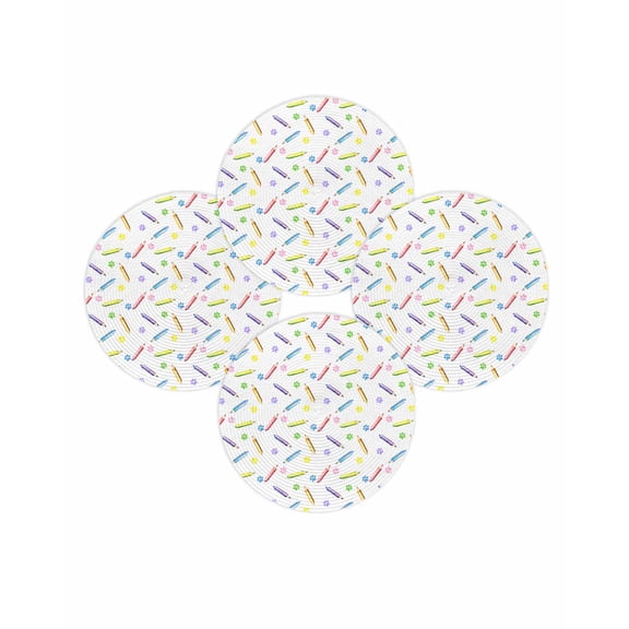 Round Placemats Set of 4 Paw Print Pencil Place Mats Washable Woven Placemat Childlike Circle Braided Table Mat for Kitchen Dining Table Party Home Decor 15 Inch
