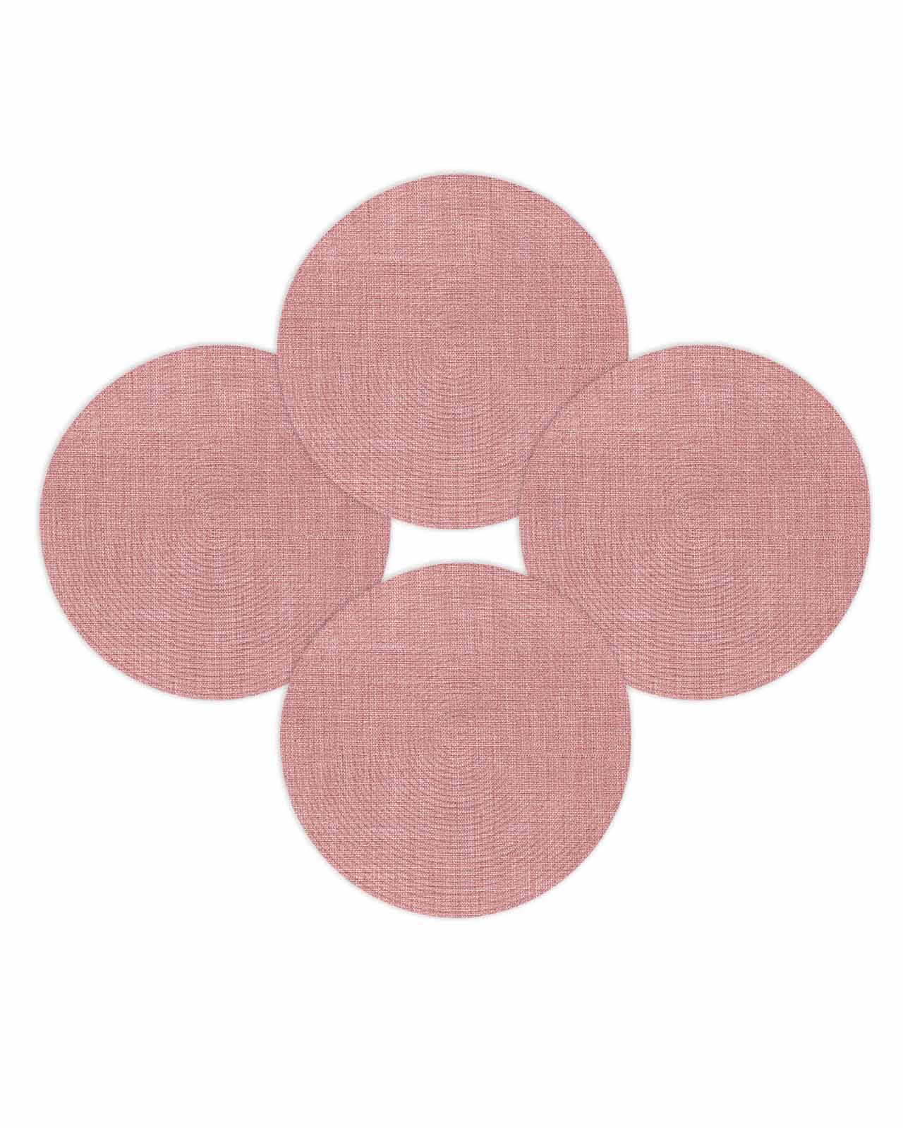 Round Placemats Set of 4 Peach Pink Linen Place Mats Washable Woven Placemat Farmhouse Pure Color Circle Braided Table Mat for Kitchen Dining Table Party Home Decor 15 Inch