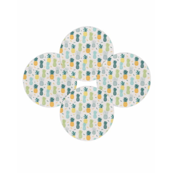 Round Placemats Set of 4 Pineapple Place Mats Washable Woven Placemat Summer Tropical Fruit Circle Braided Table Mat for Kitchen Dining Table Party Home Decor 15 Inch