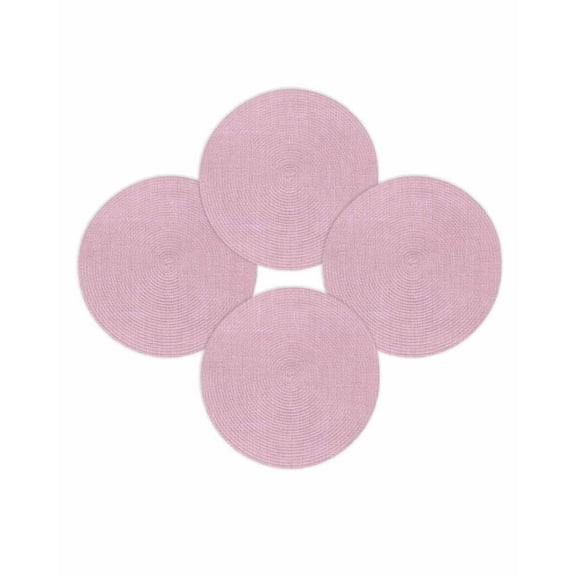 Round Placemats Set of 4 Pink Linen Texture Place Mats Washable Woven Placemat Farmhouse Solid Color Circle Braided Table Mat for Kitchen Dining Table Party Home Decor 15 Inch