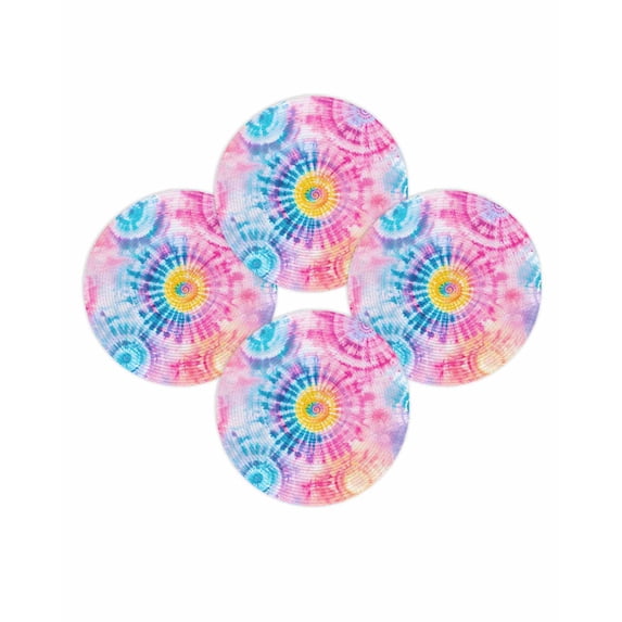 Round Placemats Set of 4 Pink Tie-Dye Art Place Mats Washable Woven Placemat Abstract Boho Dyeing Circle Braided Table Mat for Kitchen Dining Table Party Home Decor 15 Inch