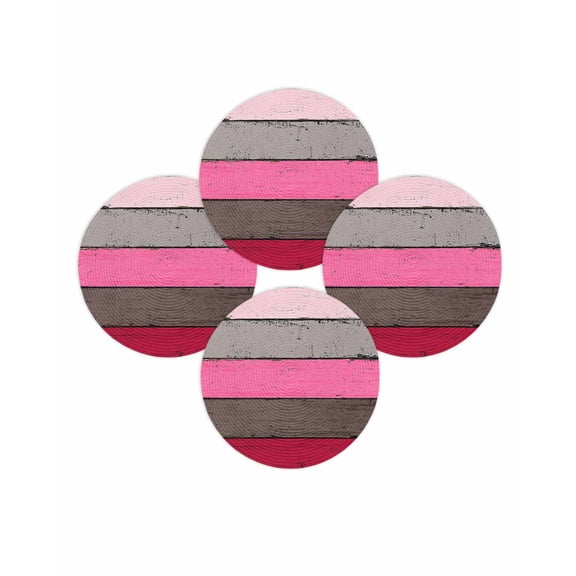 Round Placemats Set of 4 Pink Wood Grain Place Mats Washable Woven Placemat Rustic Brown Wooden Stripe Circle Braided Table Mat for Kitchen Dining Table Party Home Decor 15 Inch