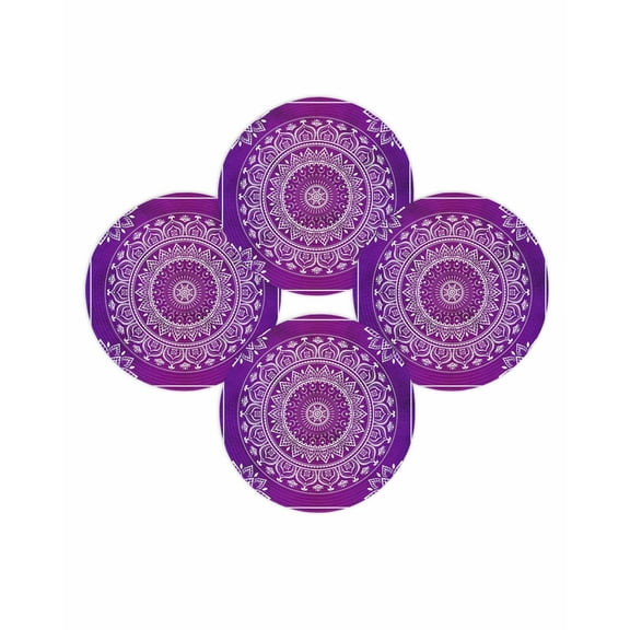 Round Placemats Set of 4 Purple Boho Place Mats Washable Woven Placemat Gorgeous Bohemian Flower Circle Braided Table Mat for Kitchen Dining Table Party Home Decor 15 Inch