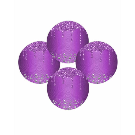 Round Placemats Set of 4 Purple Diamond Place Mats Washable Woven Placemat Luxury Bling Water Drop Circle Braided Table Mat for Kitchen Dining Table Party Home Decor 15 Inch