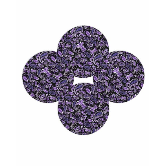 Round Placemats Set of 4 Purple Flower Place Mats Washable Woven Placemat Abstract Retro Floral Circle Braided Table Mat for Kitchen Dining Table Party Home Decor 15 Inch