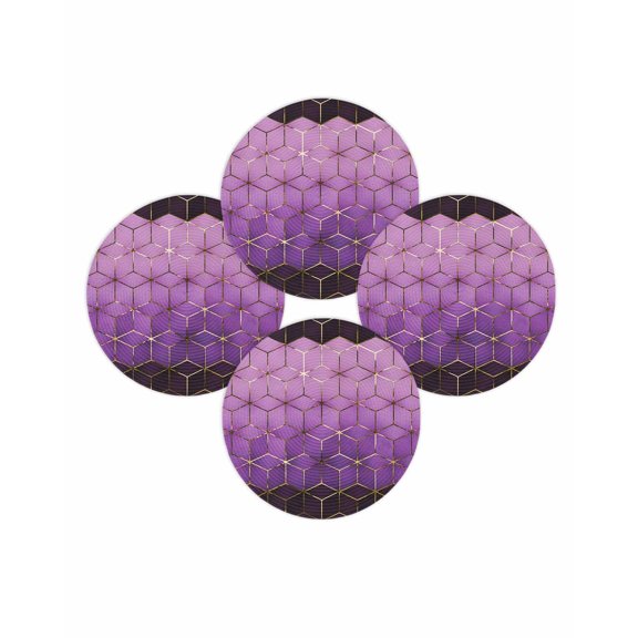 Round Placemats Set of 4 Purple Geometric Place Mats Washable Woven Placemat Ombre Abstract Art Circle Braided Table Mat for Kitchen Dining Table Party Home Decor 15 Inch
