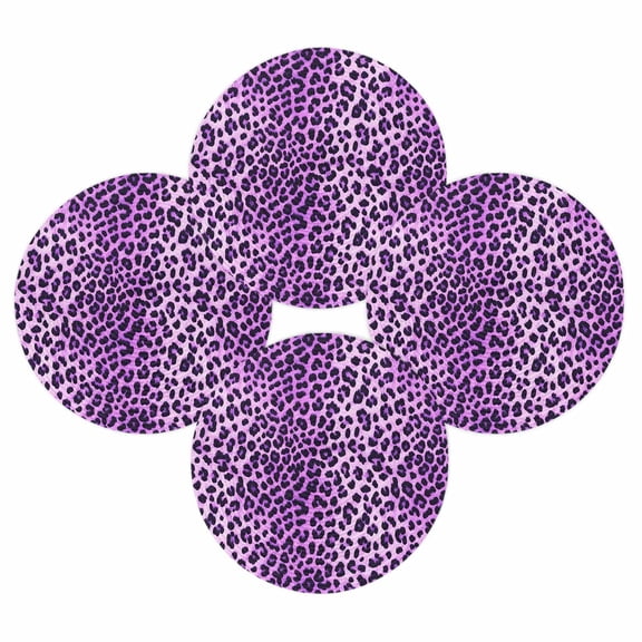 Round Placemats Set of 4 Purple Leopard Print Place Mats Washable Woven Placemat Animal Skin Fur Circle Braided Table Mat for Kitchen Dining Table Party Home Decor 15 Inch