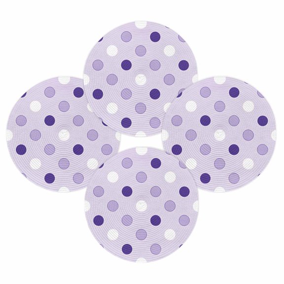 Round Placemats Set of 4 Purple Polka Dots Place Mats Washable Woven Placemat Funny Circles Spots Circle Braided Table Mat for Kitchen Dining Table Party Home Decor 15 Inch