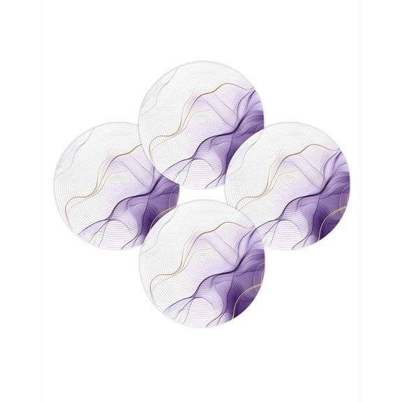 Round Placemats Set of 4 Purple Water Ripple Place Mats Washable Woven Placemat Marble Modern Art Circle Braided Table Mat for Kitchen Dining Table Party Home Decor 15 Inch