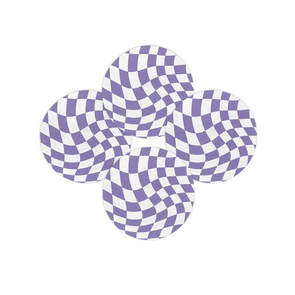 Round Placemats Set of 4 Purple and White Place Mats Washable Woven Placemat Aesthetic Modern Abstract Circle Braided Table Mat for Kitchen Dining Table Party Home Decor 15 Inch