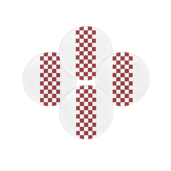 Round Placemats Set of 4 Red Check Plaid Place Mats Washable Woven Placemat Buffalo Farmhouse Style Pattern Circle Braided Table Mat for Kitchen Dining Table Party Home Decor 15 Inch