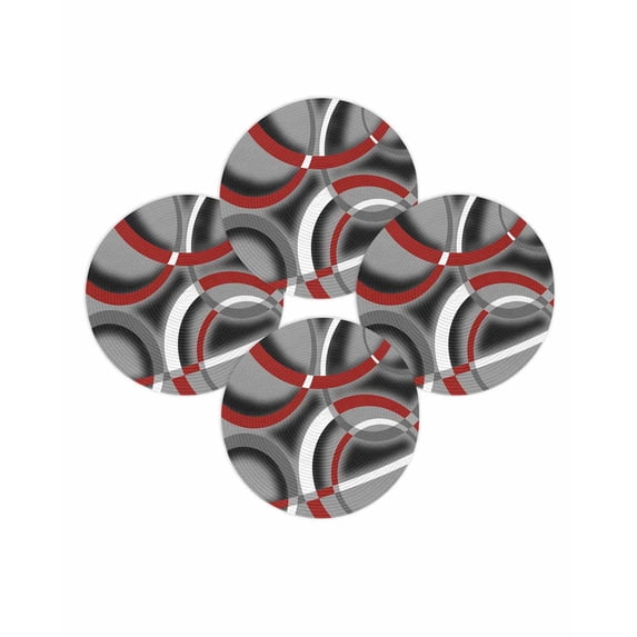 Round Placemats Set of 4 Red Grey Geometric Circle Place Mats Washable Woven Placemat Modern Abstract Lines Circle Braided Table Mat for Kitchen Dining Table Party Home Decor 15 Inch