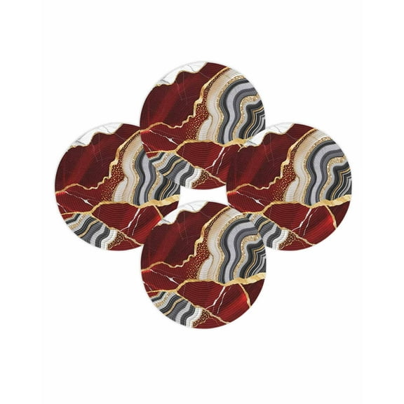 Round Placemats Set of 4 Red Marble Texture Place Mats Washable Woven Placemat Abstract Gold Fluid Circle Braided Table Mat for Kitchen Dining Table Party Home Decor 15 Inch