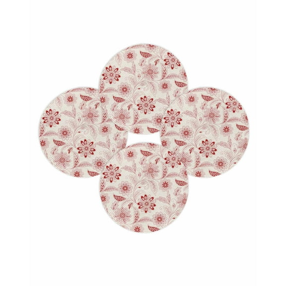 Round Placemats Set of 4 Red Paisley Pattern Place Mats Washable Woven Placemat Boho Tribal Vintage Flowers Circle Braided Table Mat for Kitchen Dining Table Party Home Decor 15 Inch