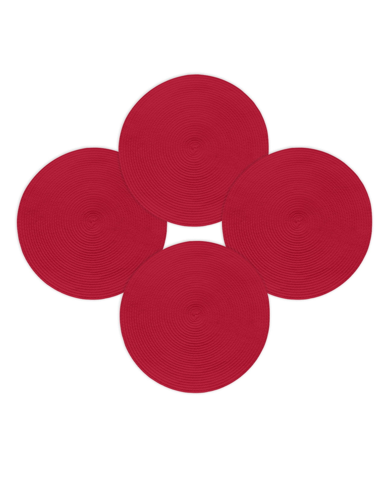 Round Placemats Set of 4 Red Place Mats Washable Woven Placemat Solid ...