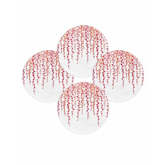 Round Placemats Set of 4 Red Polka Dots Vines Place Mats Washable Woven Placemat Lines Art Circle Braided Table Mat for Kitchen Dining Table Party Home Decor 15 Inch