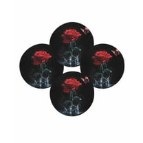 Round Placemats Set of 4 Red Rose Place Mats Washable Woven Placemat Butterfly Splash Black Circle Braided Table Mat for Kitchen Dining Table Party Home Decor 15 Inch