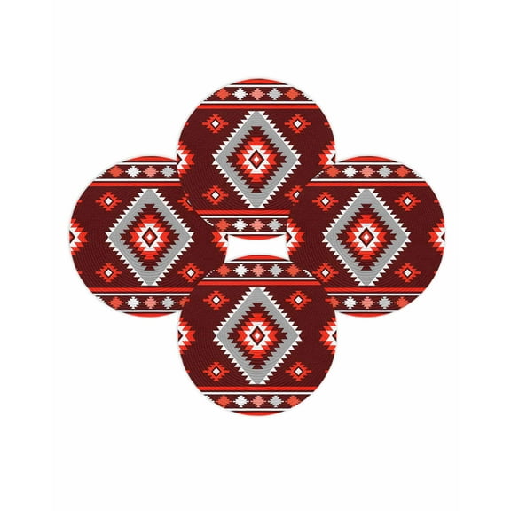 Round Placemats Set of 4 Red Tribal Geometric Place Mats Washable Woven Placemat Bohemian Vintage Native Abstract Circle Braided Table Mat for Kitchen Dining Table Party Home Decor 15 Inch