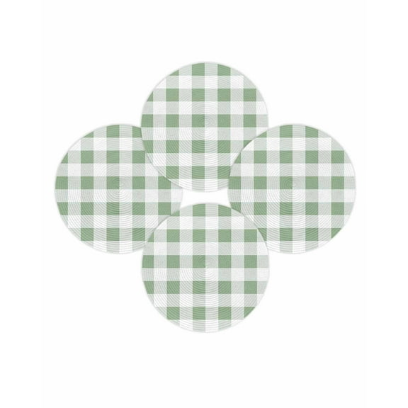 Round Placemats Set of 4 Sage Green Buffalo Plaid Place Mats Washable Woven Placemat Spring Watercolor Check Stripe Circle Braided Table Mat for Kitchen Dining Table Party Home Decor 15 Inch