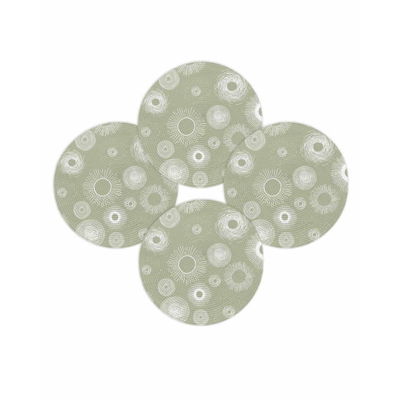 Round Placemats Set of 4 Sage Green Circle Place Mats Washable Woven Placemat Lines Modern Abstract Art Circle Braided Table Mat for Kitchen Dining Table Party Home Decor 15 Inch