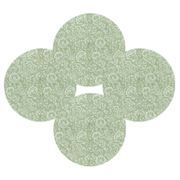 Round Placemats Set of 4 Sage Green Damask Floral Place Mats Washable Woven Placemat Spring Summer Petal Leaves Circle Braided Table Mat for Kitchen Dining Table Party Home Decor 15 Inch