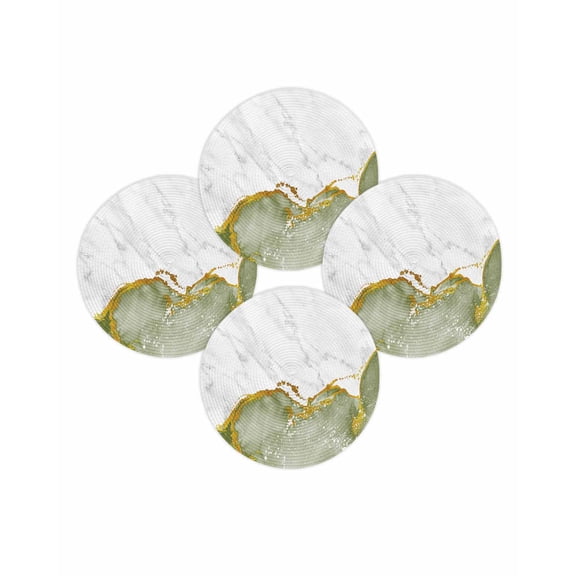 Round Placemats Set of 4 Sage Green Marble Place Mats Washable Woven Placemat White Modern Abstract Art Luxury Circle Braided Table Mat for Kitchen Dining Table Party Home Decor 15 Inch