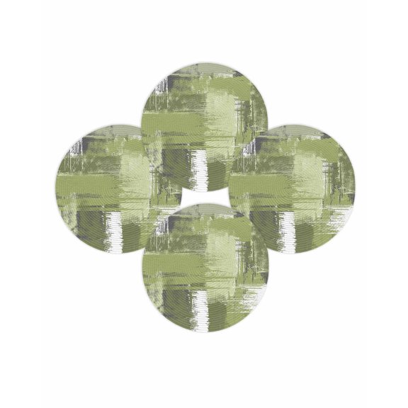 Round Placemats Set of 4 Sage Green Oil Painting Place Mats Washable Woven Placemat Abstract Graffiti Art Circle Braided Table Mat for Kitchen Dining Table Party Home Decor 15 Inch
