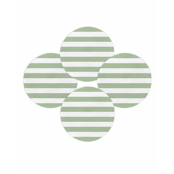 Round Placemats Set of 4 Sage Green Stripes Place Mats Washable Woven Placemat Simple Striped Circle Braided Table Mat for Kitchen Dining Table Party Home Decor 15 Inch