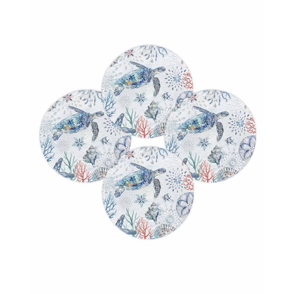 Round Placemats Set of 4 Sea Turtle Place Mats Washable Woven Placemat Shell Coral Fish Marine Life Circle Braided Table Mat for Kitchen Dining Table Party Home Decor 15 Inch
