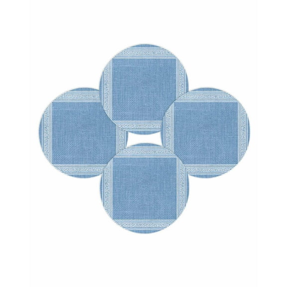 Round Placemats Set of 4 Sky Blue Linen Key Design Place Mats Washable Woven Placemat Geometric Back Print Circle Braided Table Mat for Kitchen Dining Table Party Home Decor 15 Inch