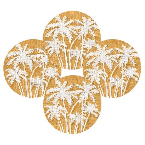 Round Placemats Set of 4 Summer Tropical Palm Leaves Place Mats Washable Woven Placemat Coastal Orange Linen Circle Braided Table Mat for Kitchen Dining Table Party Home Decor 15 Inch