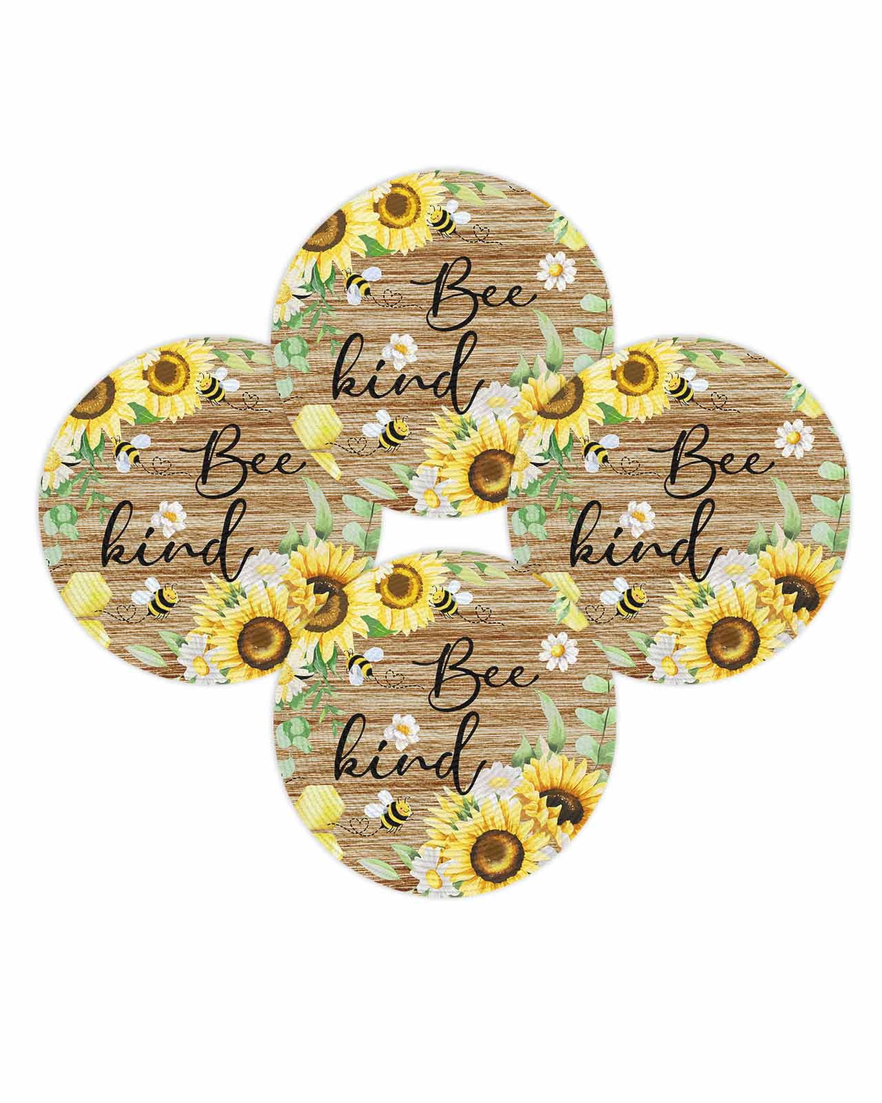 Round Placemats Set of 4 Sunflower Bee Kind Place Mats Washable Woven ...