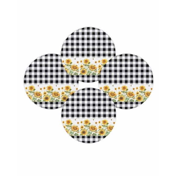Round Placemats Set of 4 Sunflower Bee Place Mats Washable Woven Placemat Black Buffalo Plaid Check Circle Braided Table Mat for Kitchen Dining Table Party Home Decor 15 Inch