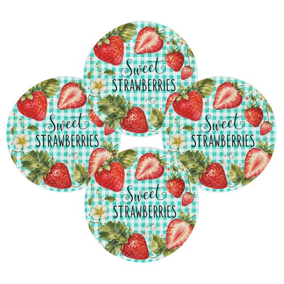 Round Placemats Set of 4 Sweet Strawberry Place Mats Washable Woven Placemat Summer Fruit Flower Mint Plaid Circle Braided Table Mat for Kitchen Dining Table Party Home Decor 15 Inch