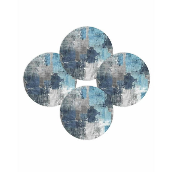 Round Placemats Set of 4 Teal Blue Gray Block Place Mats Washable Woven Placemat Abstract Art Circle Braided Table Mat for Kitchen Dining Table Party Home Decor 15 Inch